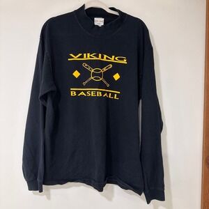 Anvil Viking Baseball Mock Neck Shirt Mens Large Black Long Sleeve | Gorpcore